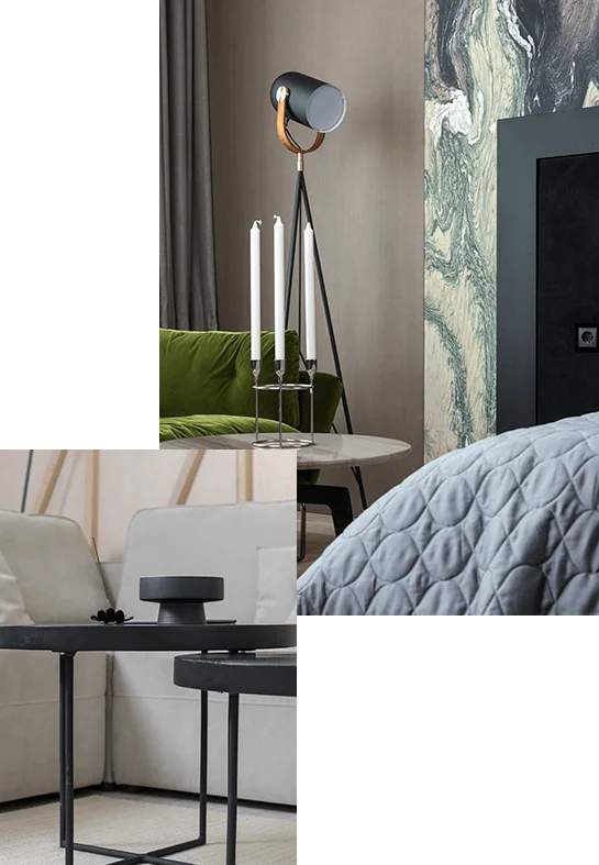 a collage of a bedroom